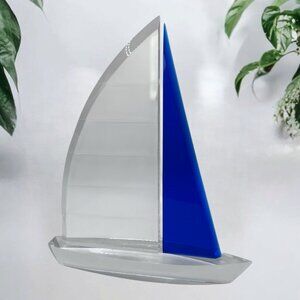 Joseph Galvan Lucite Sailboat Sculpture – Blue & Clear Nautical Decor, Signed